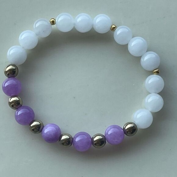 Lepidolite pyrite white jade NEW stretch bracelet ONE meditation yoga - Picture 8 of 12